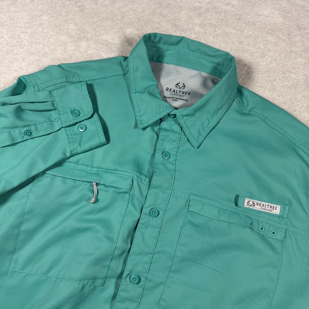 Realtree Fishing Shirt Men XL Lagoon Teal Long Sleeve Vented Performance TS10205